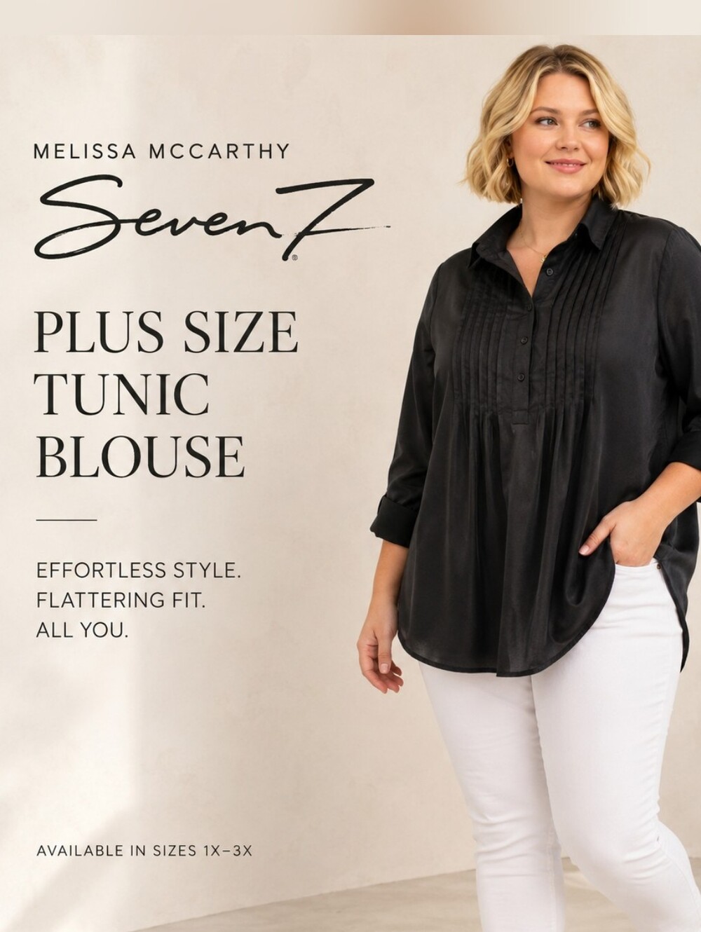 Melissa McCarthy Seven7 Black Pintuck Button Front Blouse Blk  Sz X1